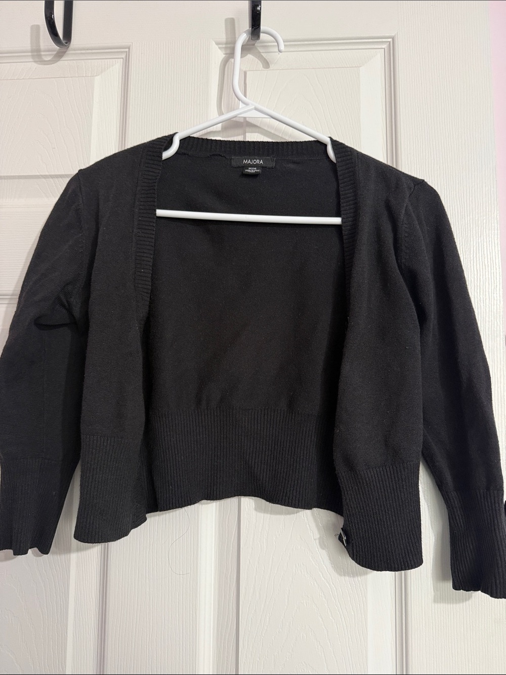 Majora Black Cropped Open-Front Cardigan Sweater
